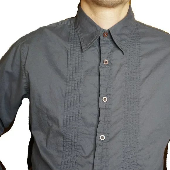 GUESS JEANS Button Down Ruffle Tuxedo Shirt Grey - Picture 4 of 12